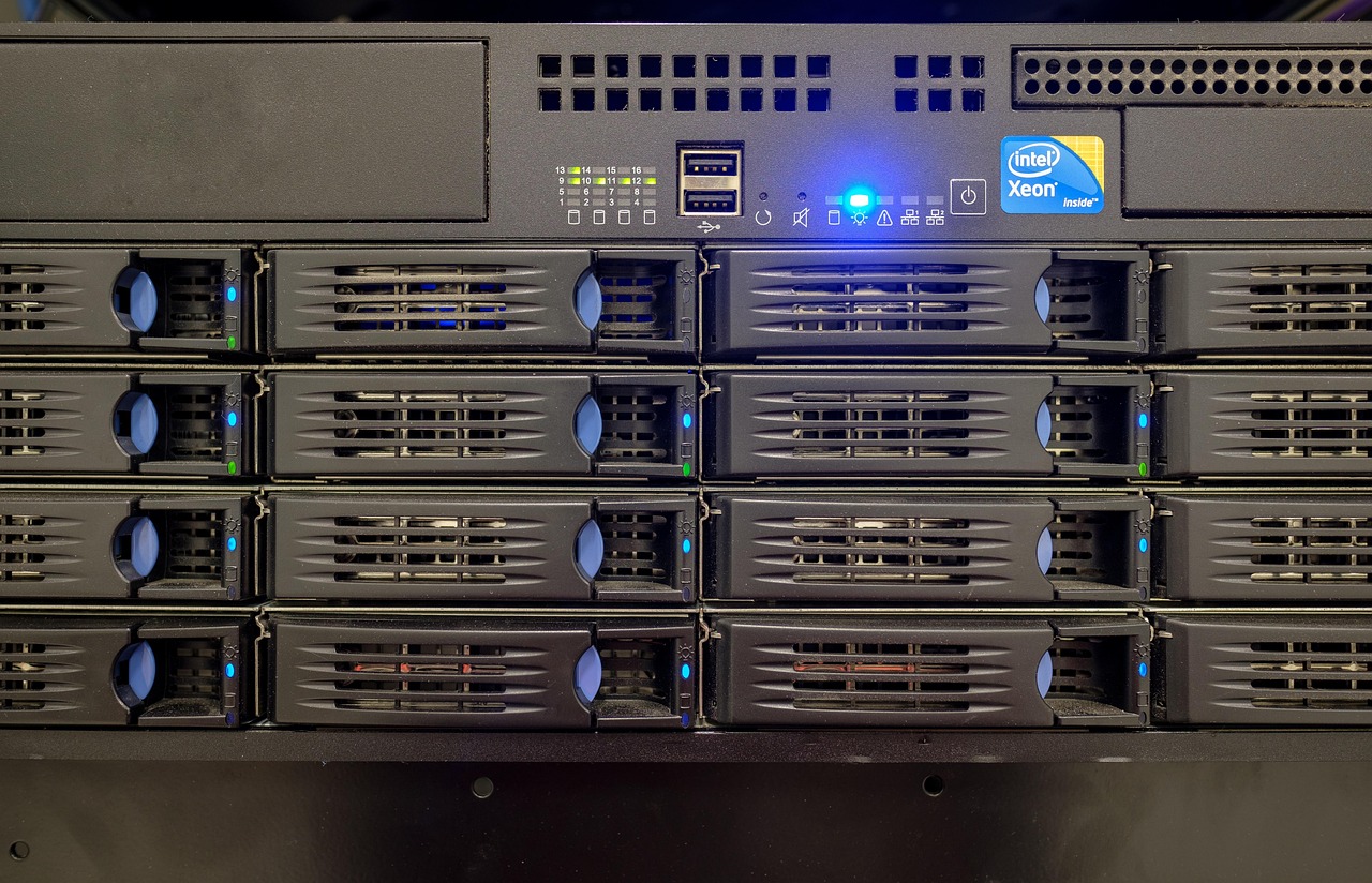 data center server hardware neon blue